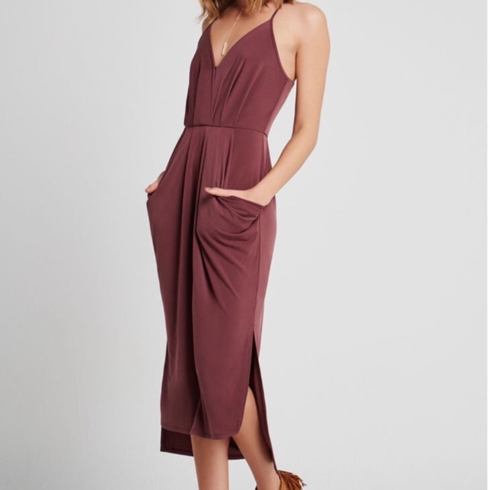 BCBG draped midi dress | mauve